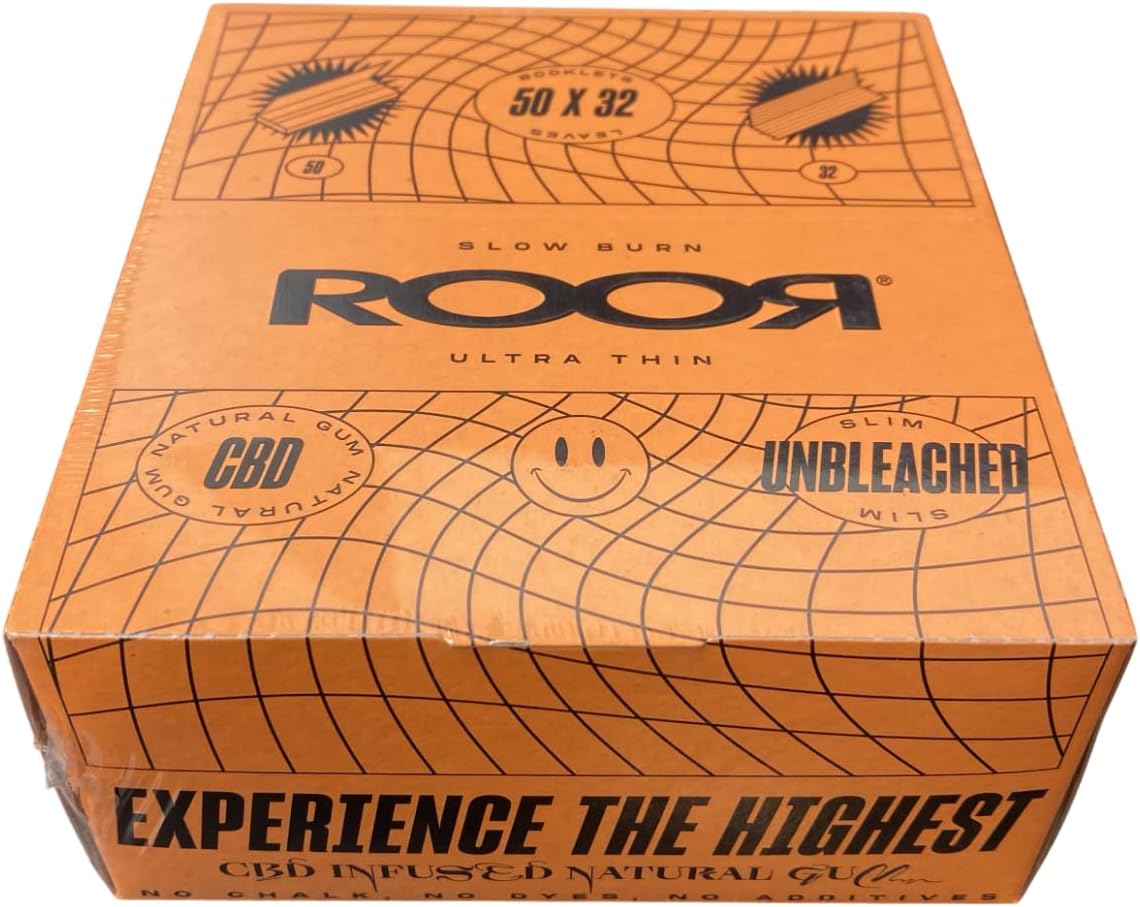 Roor Unbleached King Size Slim Rolling Papers Ultra Thin - 50 Booklets Full Box