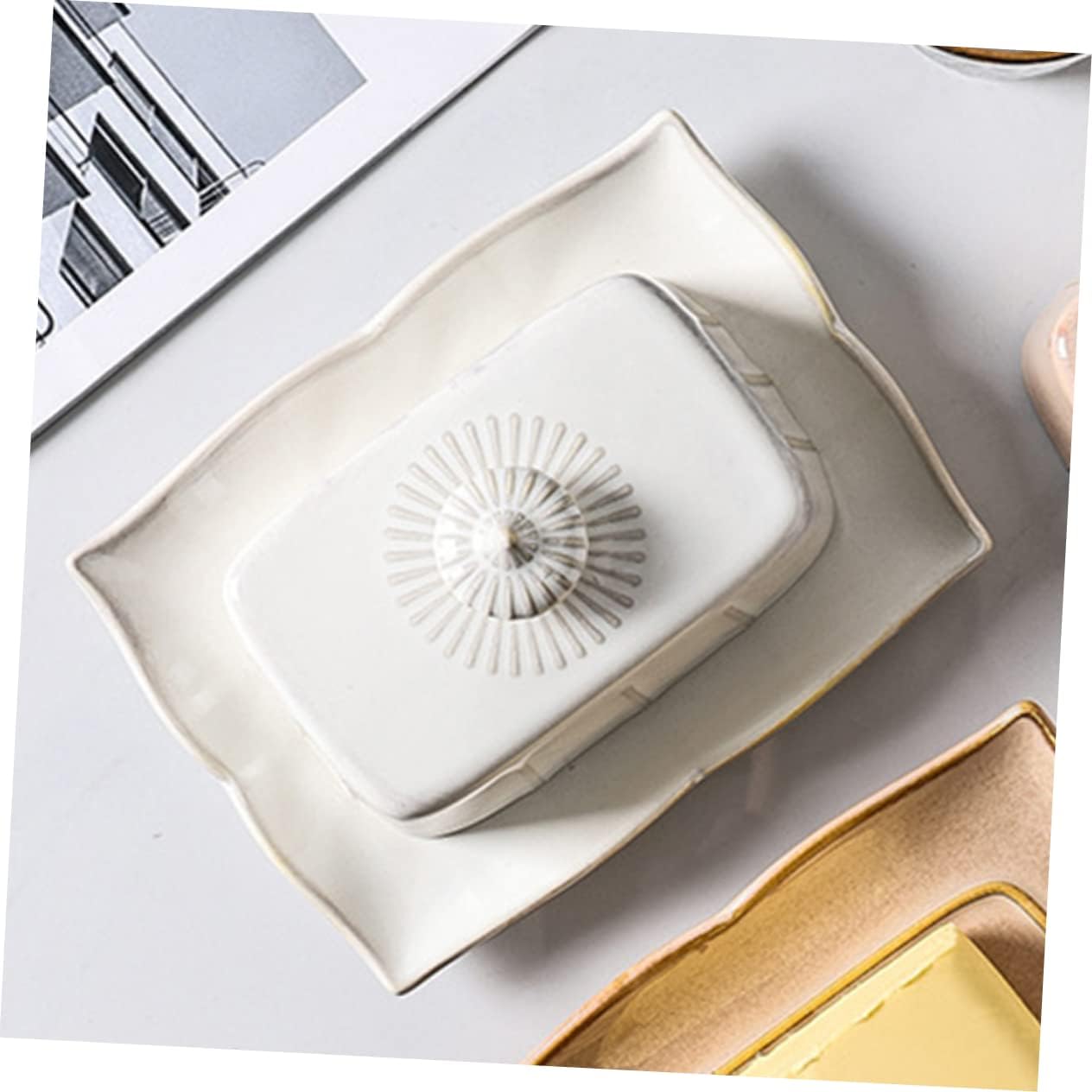 Zerodeko Ceramic Butter Dish with Lid Food Serving Plate for Fresh Spreadable Butter Decorative Cheese Container for Kitchen for Gatherings and Parties