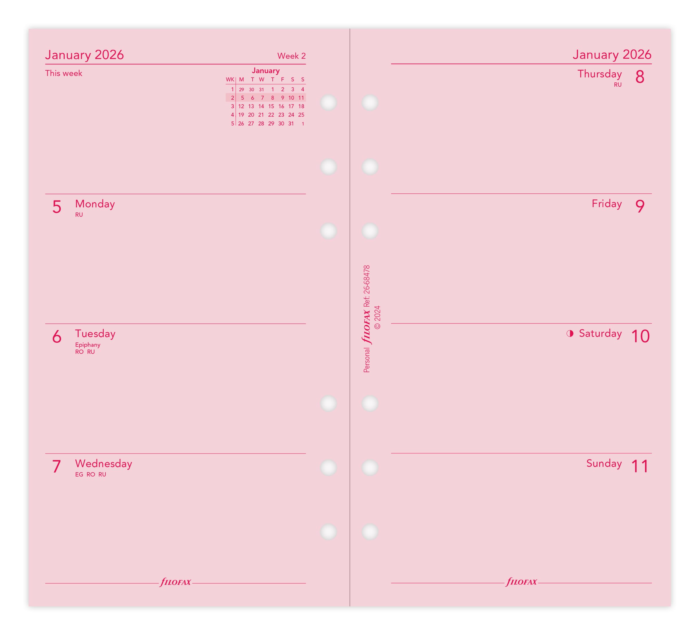 Filofax Personal week on two pages Pink English 2026 diary 26-68478, 95 x 171 mm - Image 2