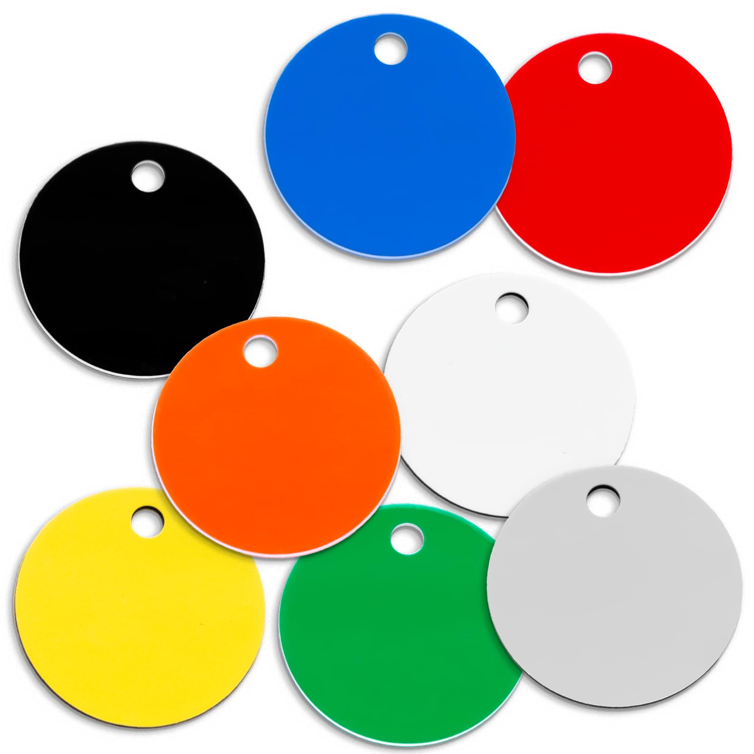 50 Stück Ø 30 mm SchiBo® Schlüsselanhänger/Werkzeugmarken, Rund aus 3-Schicht Kunststoff – Farbe & Größe wählbar, Blanko oder nummeriert mit Gravur, Zahlenkreis wählbar (Blanko, Ø 30 mm)