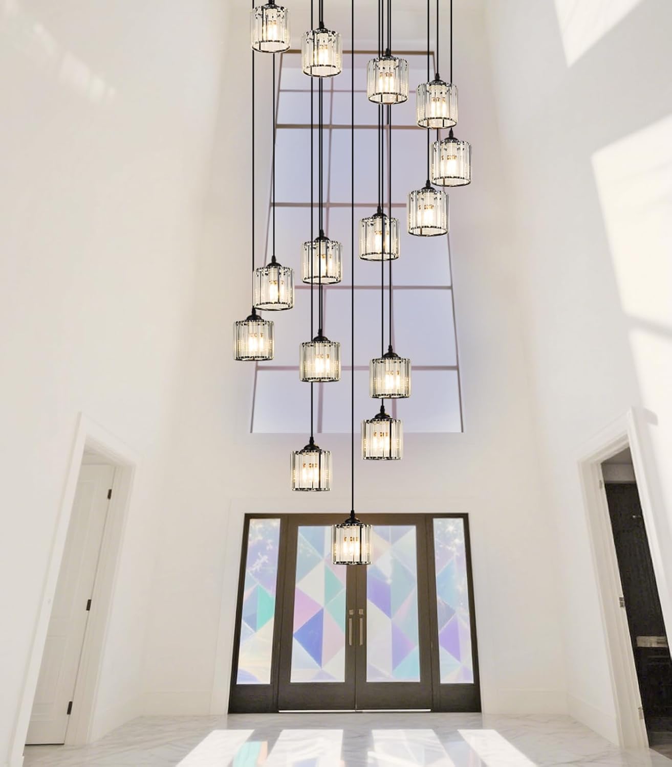 Nowoczesny kryształowy żyrandol, lampa wisząca w kształcie kropli deszczu, lampa sufitowa z regulowaną wysokością Odpowiednia do domów wiejskich, spiralnych klatek schodowych, salonów (15 lamp)