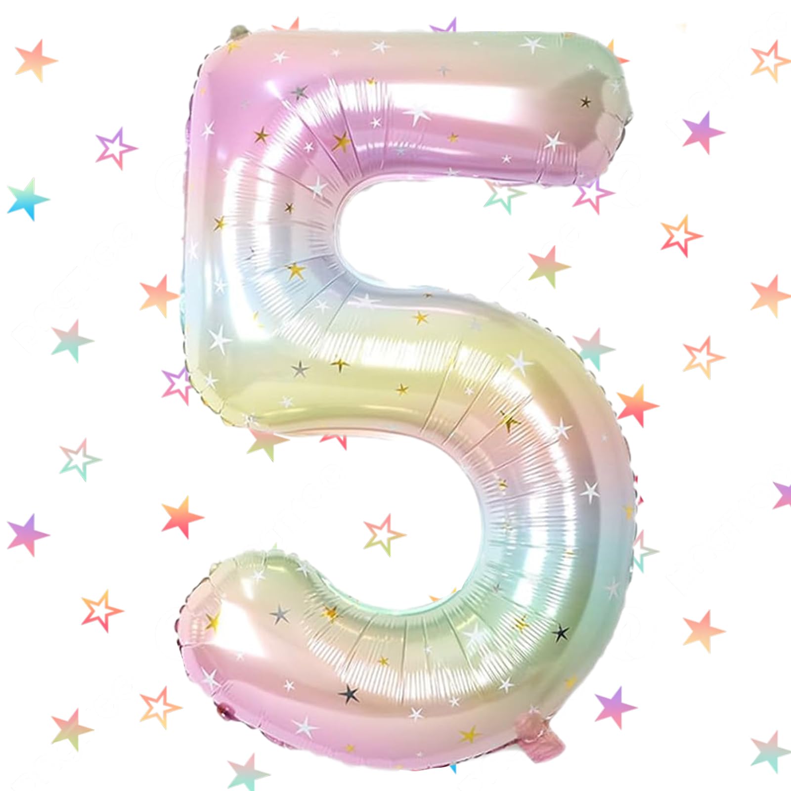 Birthday Foil Balloon Number 5 Rainbow, 101 cm Giant Foil Balloons Number 5th, Helium Balloon Numbers 5 Decoration, 5th Birthday Balloon Decoration Wedding Anniversary Party Decoration - Flies with