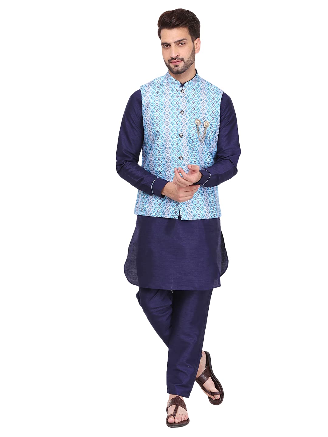 Pro-Ethic Style DeveloperMen Silk Kurta Pajama Set With Nehru Jacket Indian Ethnic Wear (Waistcoat) (C-102)