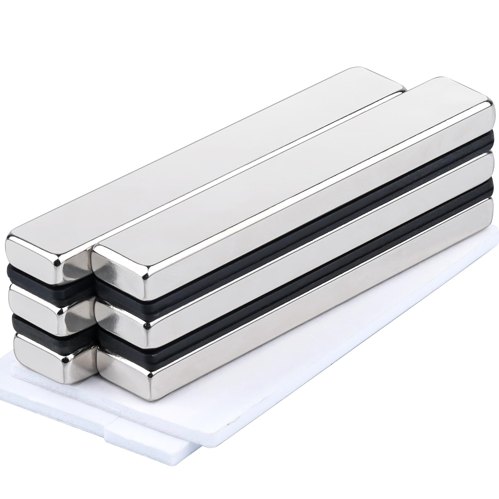 Powerful Neodymium Bar Magnets, 60x10x5MM Heavy Duty Rare Earth Magnets with Double-Sided Adhesive, Rectangular, 6Pack