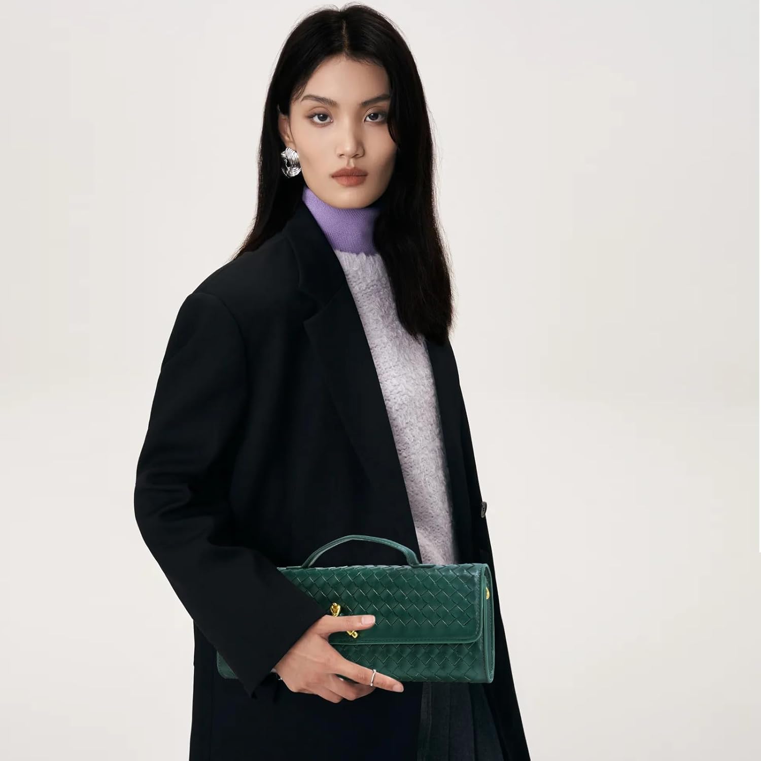 Woven Clutch Purses for Women, Formal Satchel Leather Evening Bag Shoulder Handbag - Image 5