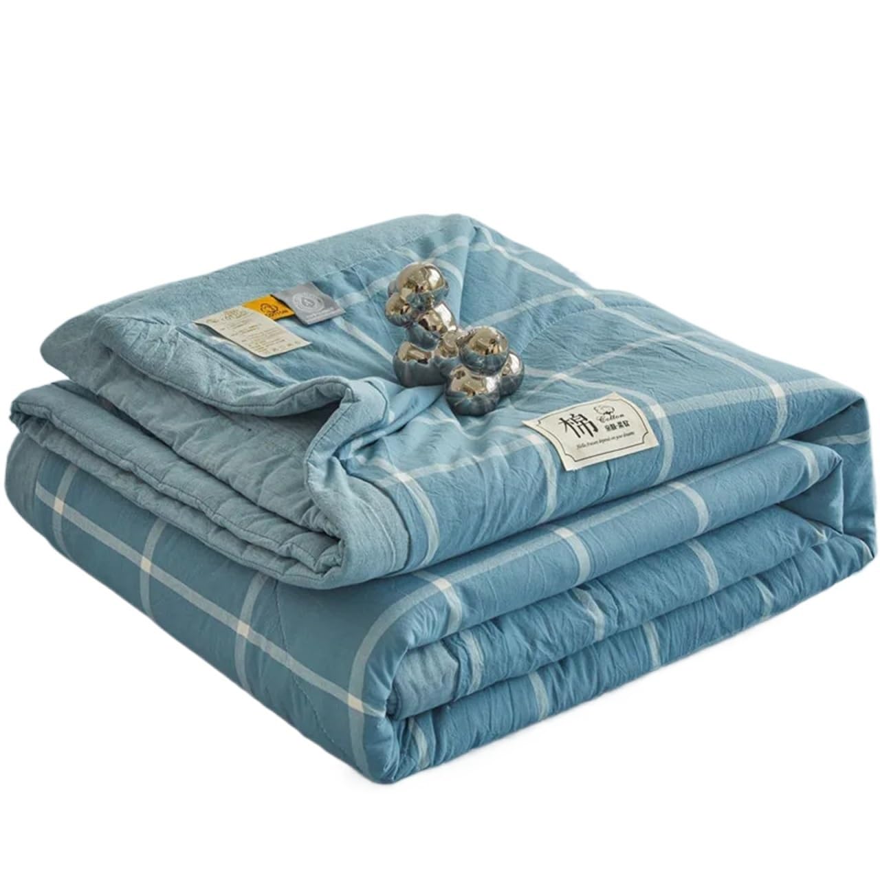 IUVYTA Summer Duvet Air Conditioning Quilted Comforter Pure Cotton Summer Washable Quilt Core Plaid Soft Duvet For Single Twin(Color 2,150x200cm)