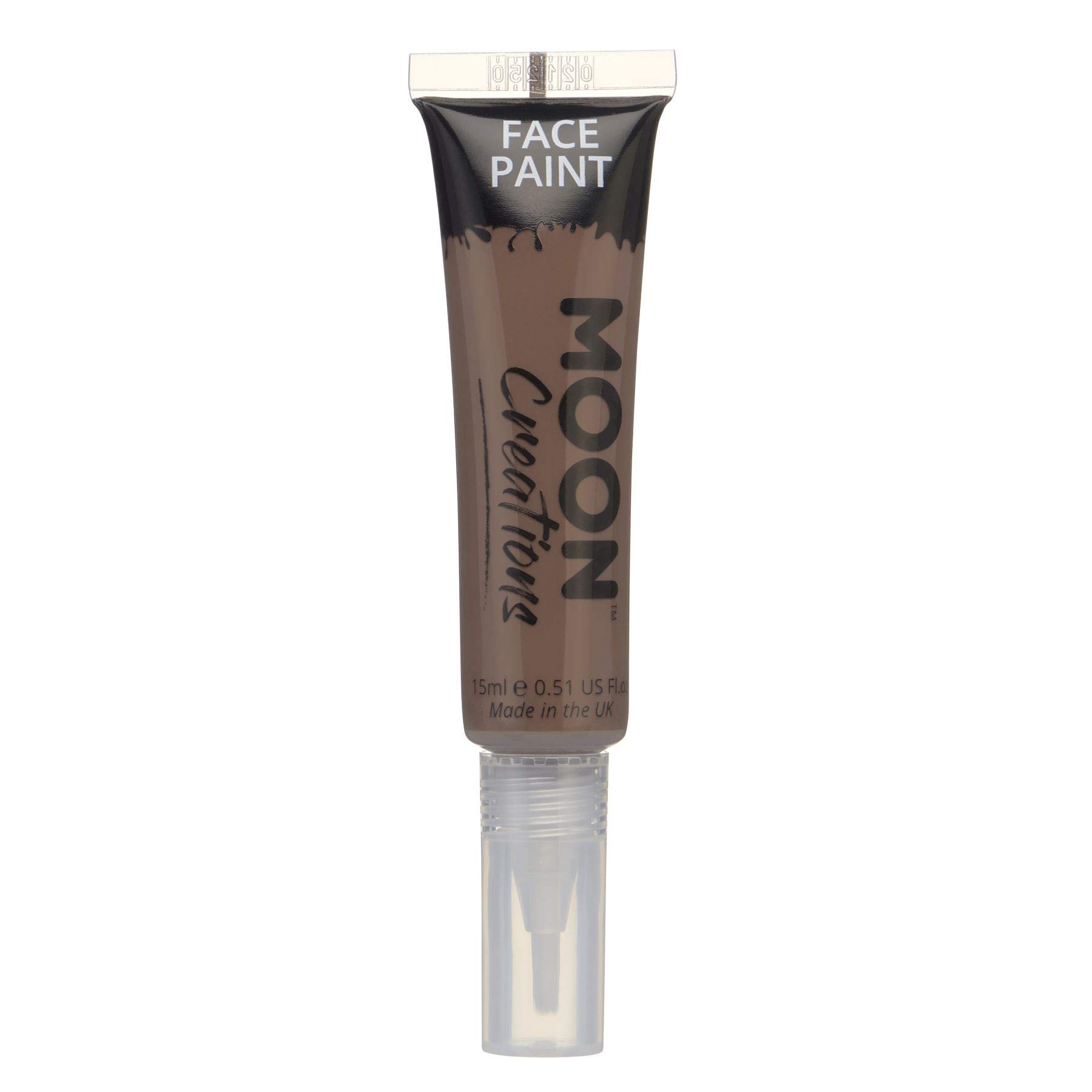 Moon Creations Face & Body Paint Tubes with Brush Applicator | Brown | 15ml | Ready to Use | Cruelty Free, Made in UK | Face Paint for Kids, Adults, Fancy Dress, Festivals, Halloween