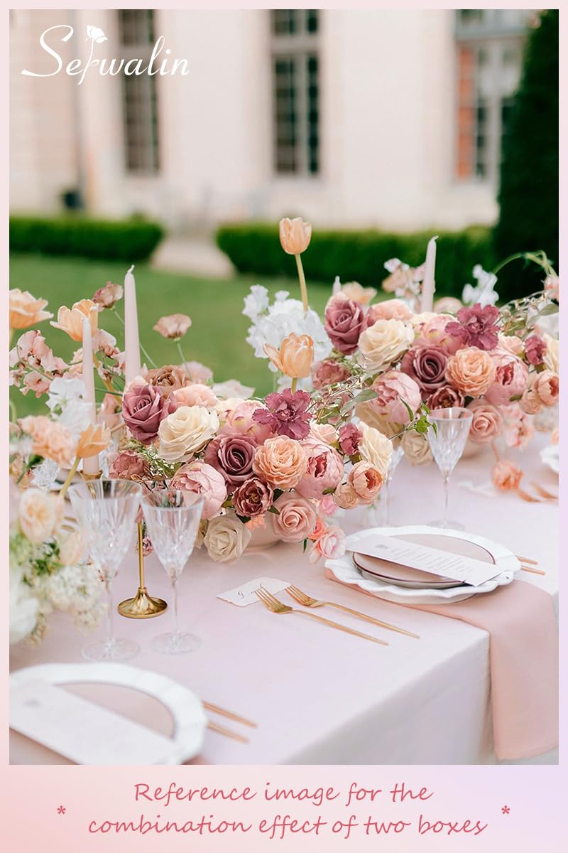 Serwalin Sztuczne kwiaty, różowe kwiaty na tort weselny, sztuczne zakurzone róże, piwonie do bukietów, dekoracja stołu, dekoracja domu, baby shower, kwiaty, z łodygami, DIY, 2 szt