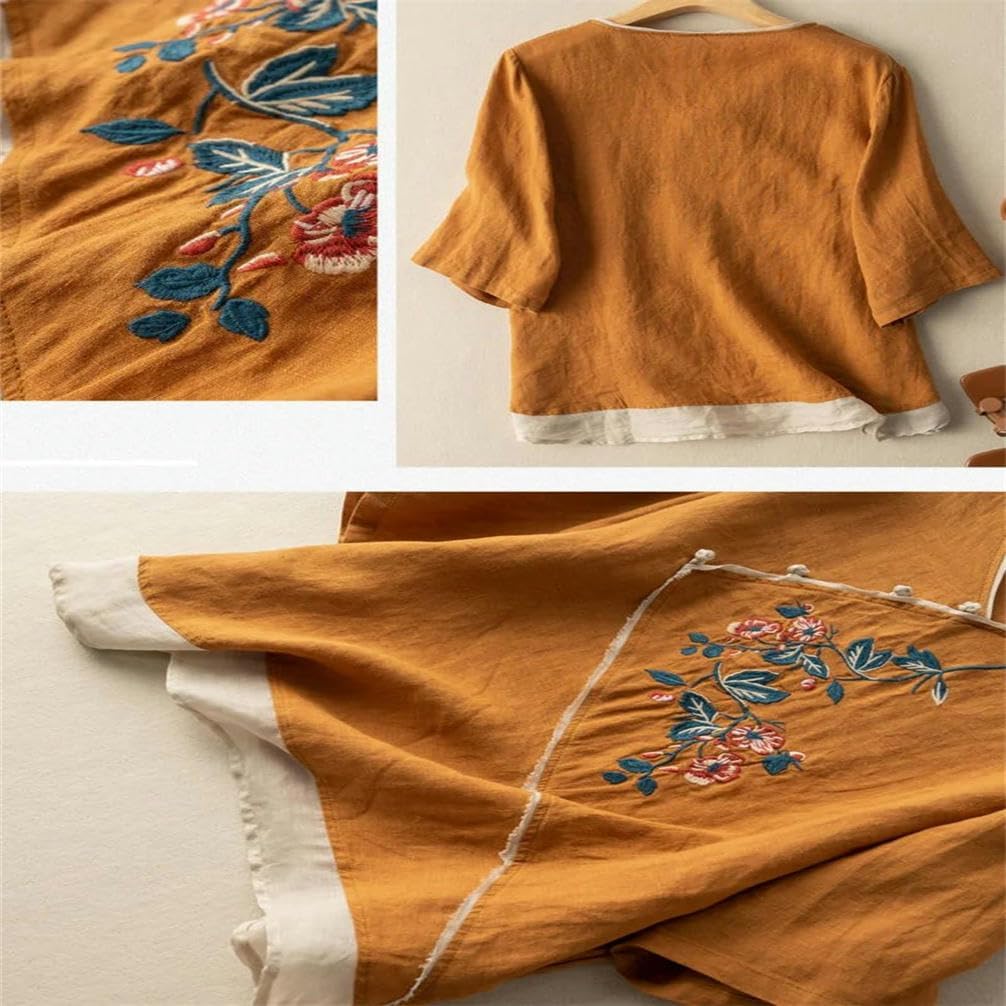 Chinese Traditional Clothes for Women Shirt Style Women's Tang Suit Vintage Top Female Linen Clothing for Embroidery Blouse