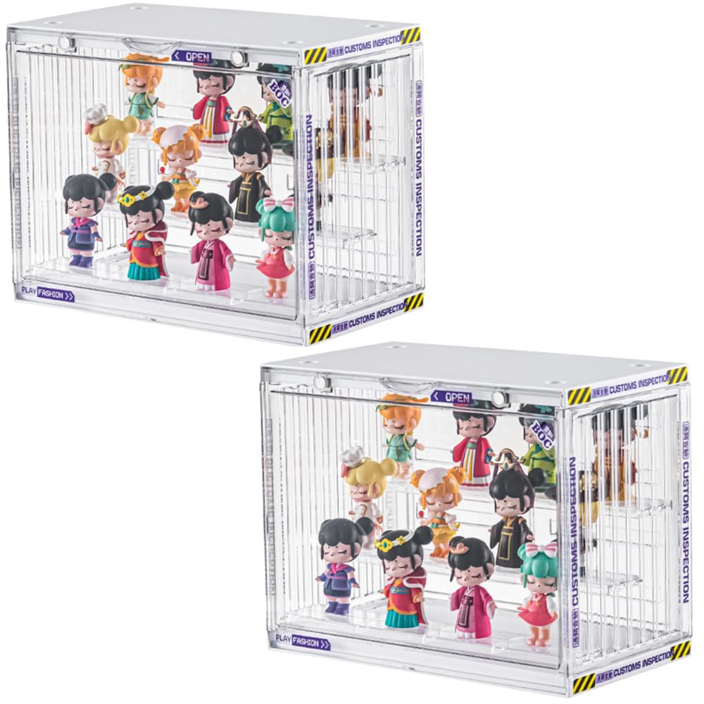 Clear Display Case for Figures, 3 Tier Adjustable Stand, Acrylic Display Box with Magnetic Door, Dustproof Showcase for Collectibles, Mini Funko Pop, Action Figures