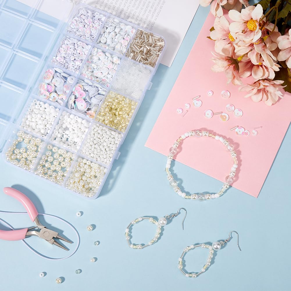 SUNNYCLUE Glass and Pearl Beads Sequins Kit with Bugle, Round, Plastic Paillette - Image 4