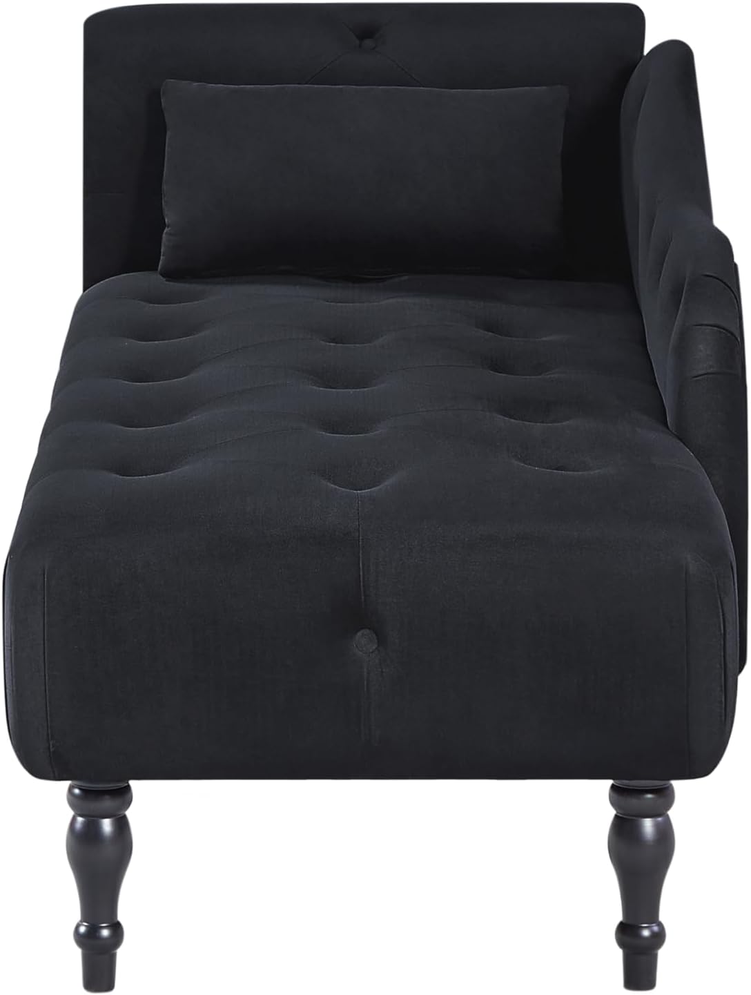 Classic Velvet Chaise Lounge Button Tufted Sofa Chair Recliner with Armrest (Black)