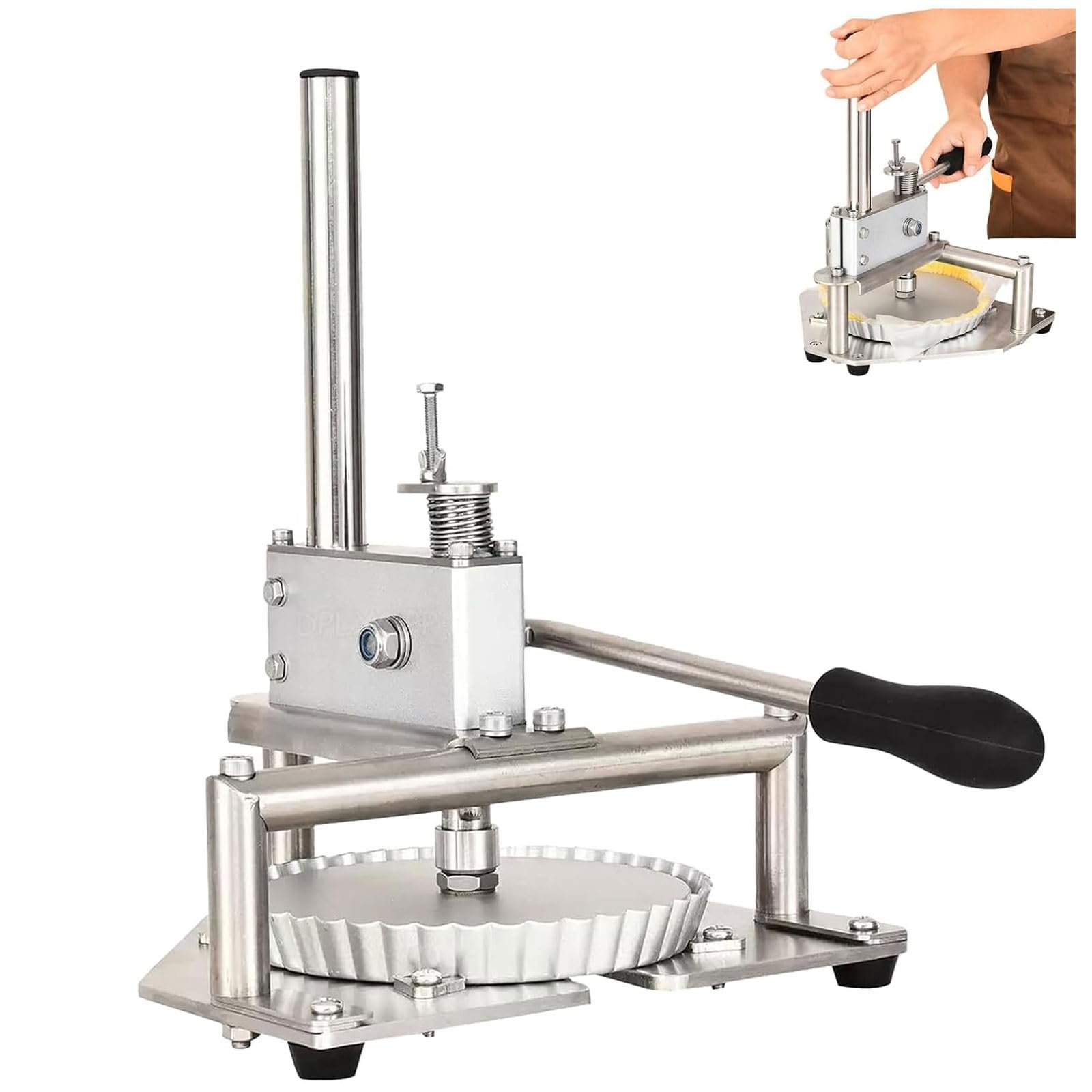 Pressa per croste di torte, in acciaio inox, con spessore regolabile, per ristoranti e pasticcerie, dimensioni 14 x 12,5 cm