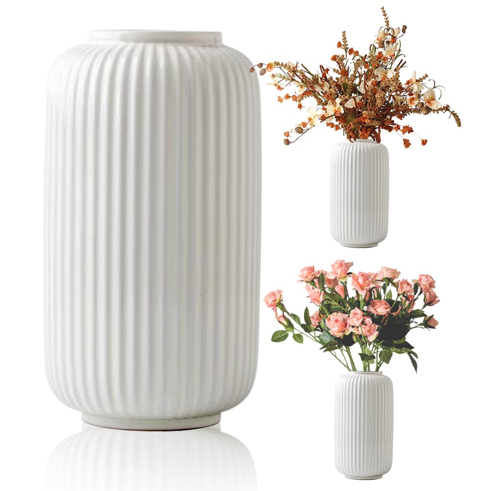 Vase Blanc En Céramique 20cm - Vase Fleurs Herbe De La Pampa Style Bohème Moderne