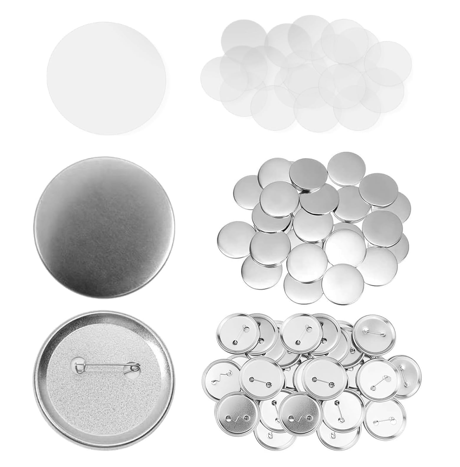 DIFEIUKI 缶バッジ 素材セット 58mm 60個セット 丸型 無地 缶バッチ 安全ピン付き 缶バッジマシーン用 メタルバッジ パーツ素材 オリジナルバッジ作成 推し活 DIY 手作り パーツセット