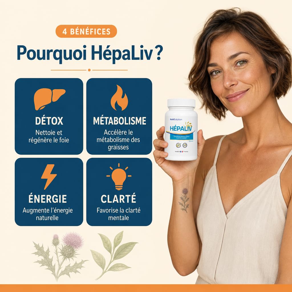 NutriSolution Hépaliv Complément Soutien Hépatique - Formule Détox Avancée avec Chardon-Marie, Desmodium & Thé Vert pour la Santé du Foie, Gestion du Poids & Brûle-Graisses - 60 Gélules (1)