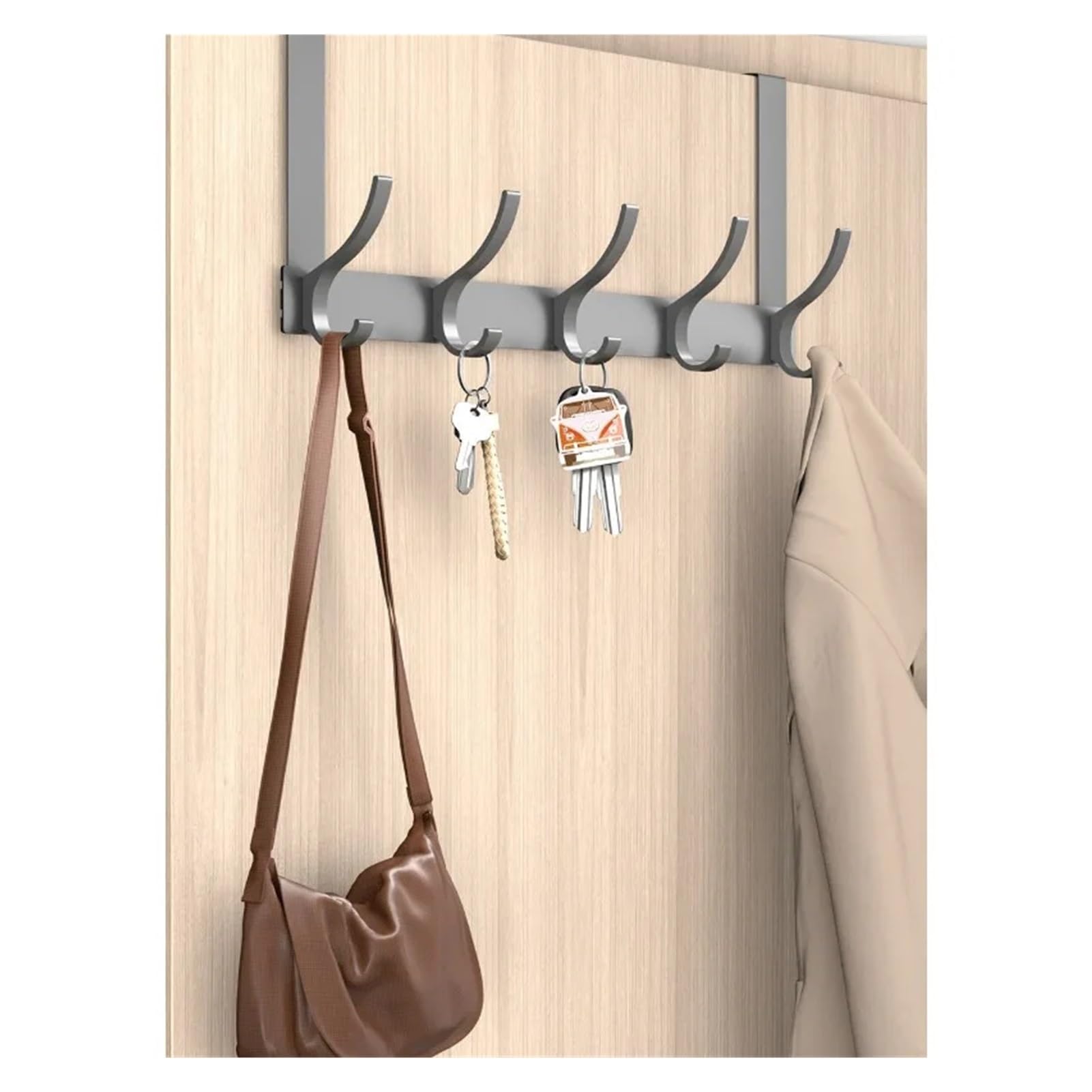 BARRINS Over The Door Hooks Over The Door Hooks Aluminum Bathroom Hooks Door Hanger Hooks Over The Door Towel Racks for Bathroom for Hanging Clothes Coats(Gray Short 5 Hooks)