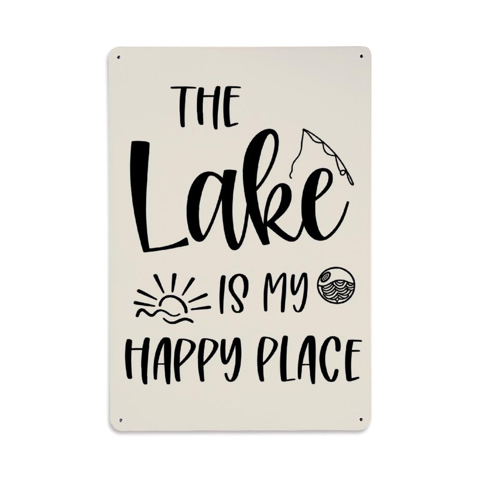 Enderetf Vintage The Lake Is My Happy Place Tin Sign Metal Poster, Home Bar Garage Man Cave Cafe Indoor & Outdoor Wall Decoration 8X12inches