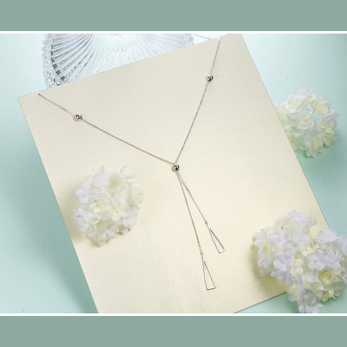 Flyow Lange Kette Schmuck S925 Sterling Silber Lariat Halsketten Verstellbar Y Halskette mit Anhänger für Damen Frauen Mädchen Weihnachtsgeschenke
