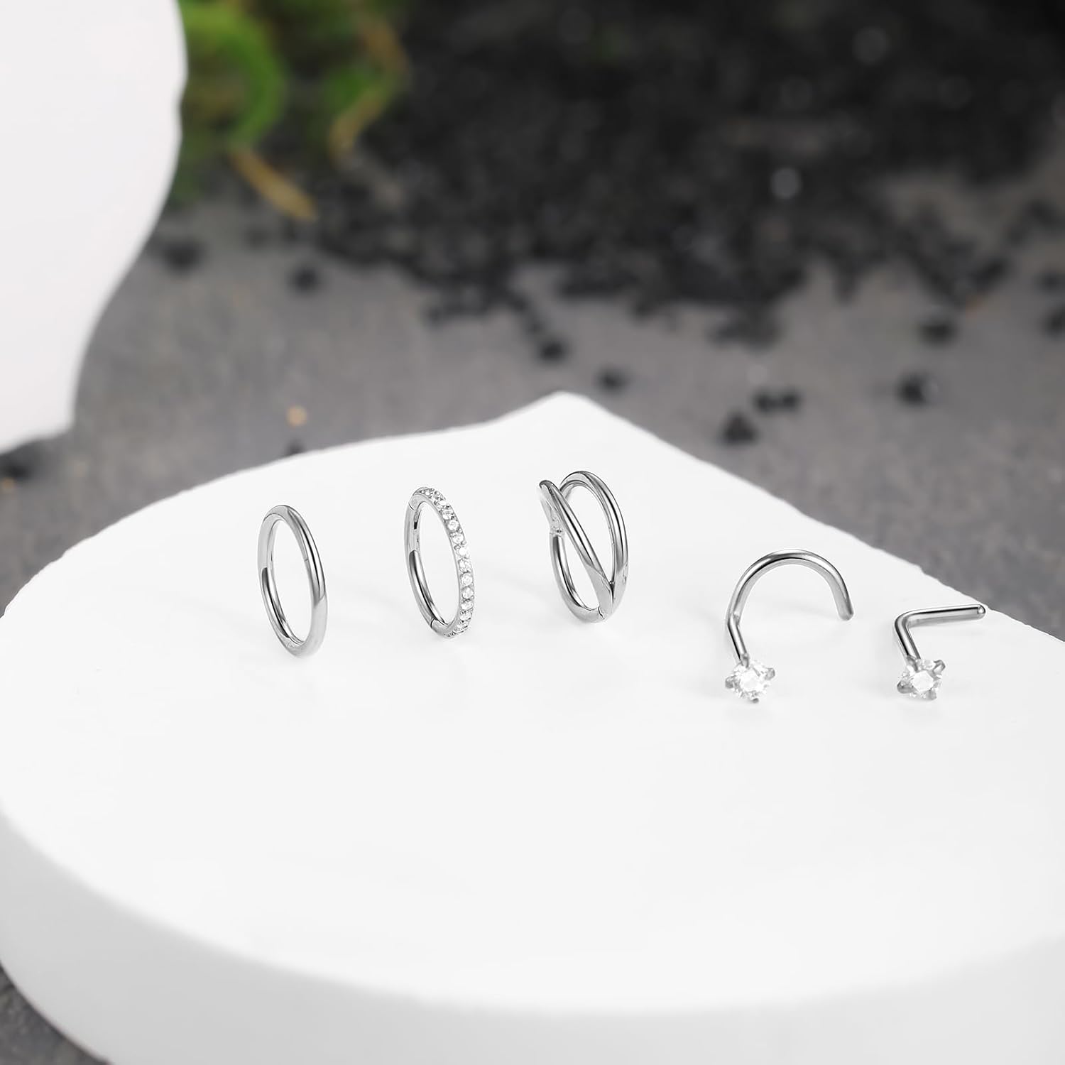 Xpircn 5pcs Hoop Nose Rings and L Shaped Nose Rings Stud Set 18G/20G Stainless Steel CZ Helix Conch Daith Tragus Cartilage Hoop Earrings for Women 6mm 7mm 8mm 10mm - Image 3
