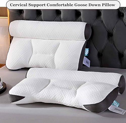 Miniatura 2 de Almohada de plumón de ganso cómoda de apoyo cervical, almohada ortopédica de plumón de ganso para mejorar el sueño, almohada ortopédica de plumón de