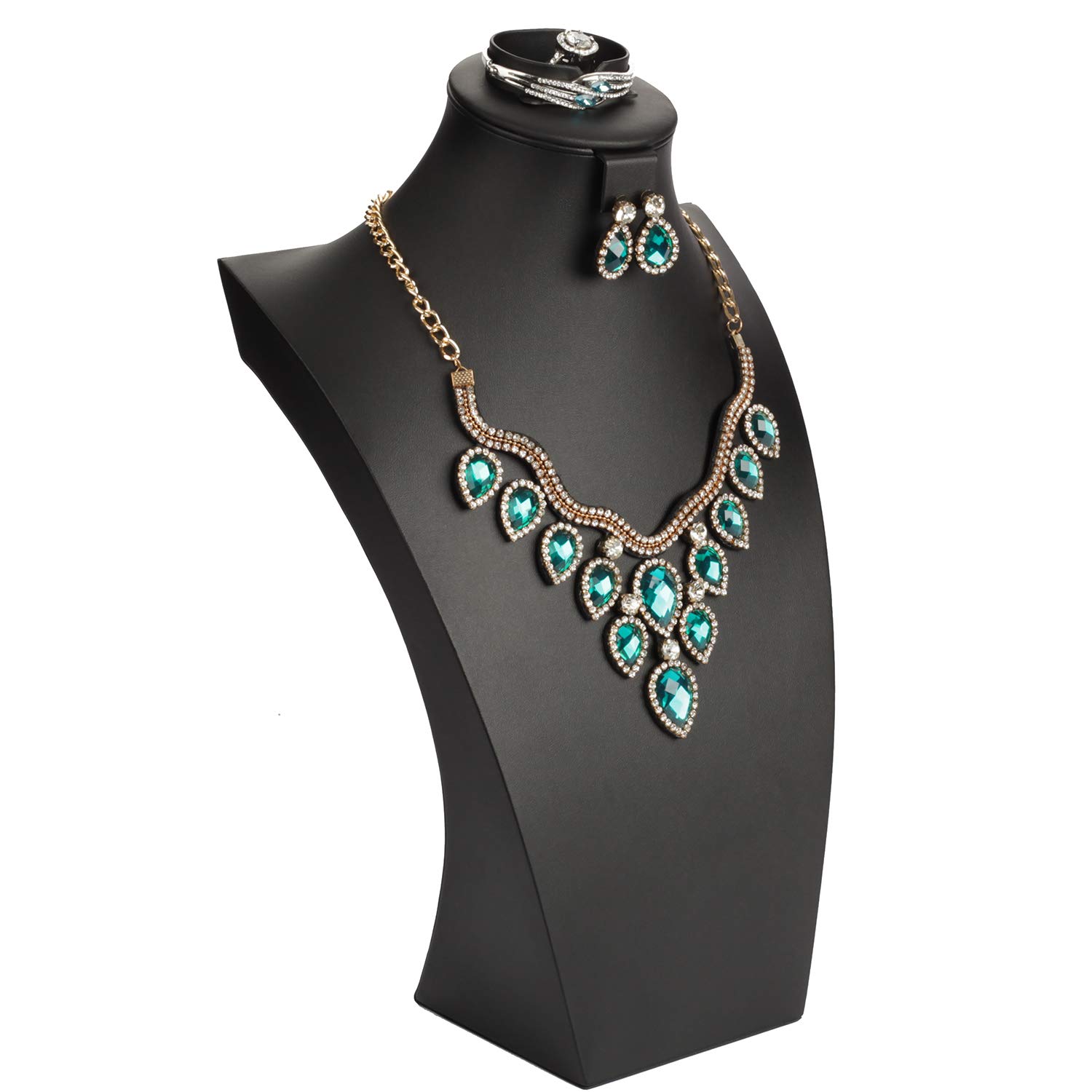 SYYSY Jewelry Bust,Necklace Bust Jewelry Displays for Shows,Black Leather Bust for Jewelry Display,Jewelry Stand for Necklace,Bracelets,Earrings,Rings (H16.3inch)