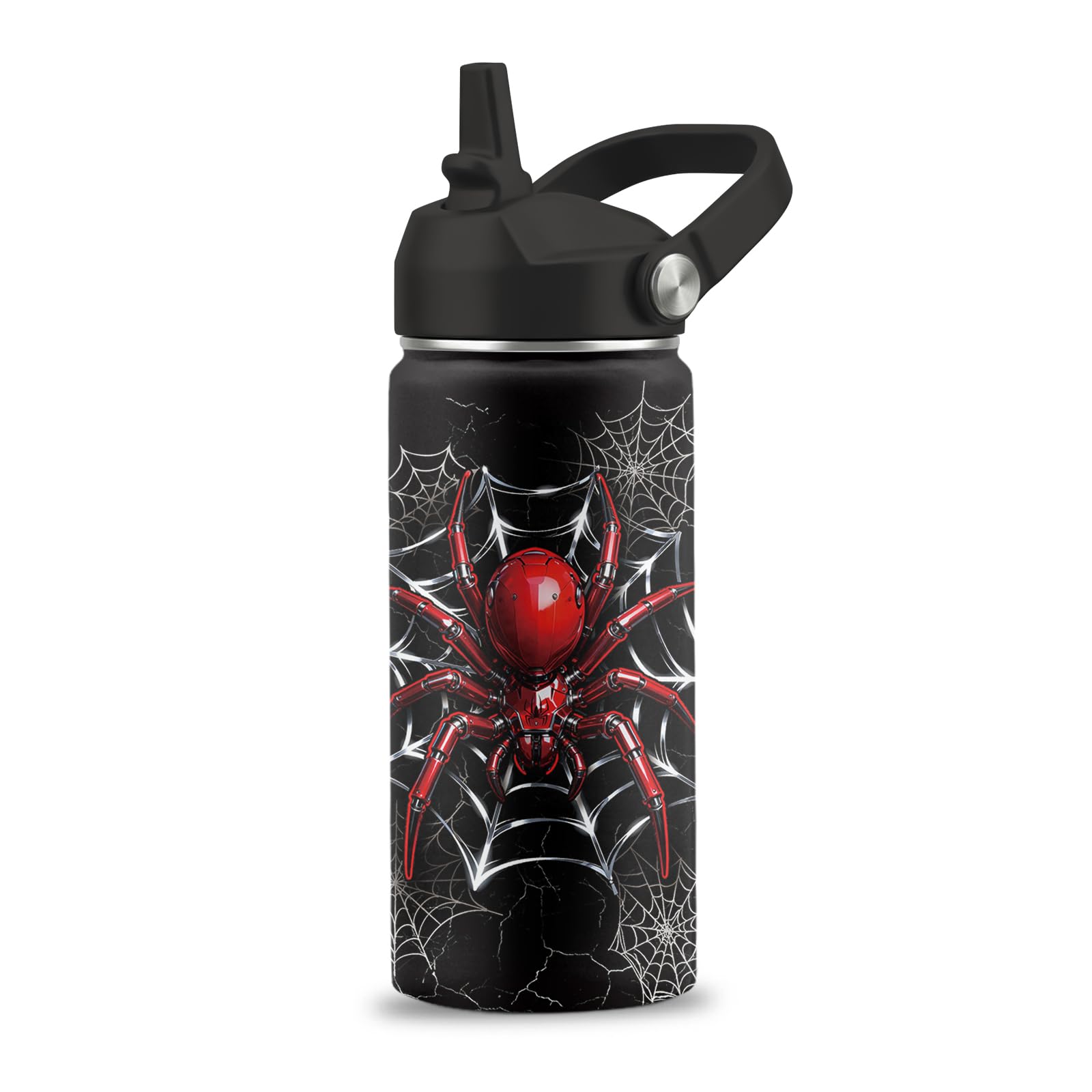 FAIVHSO Spider Gifts for Boy, 16 oz Water Bottles with Straw Lid, Spiders Webs Stainless Steel Insulated Water Bottle, Spider Cup Gifts for Birthday