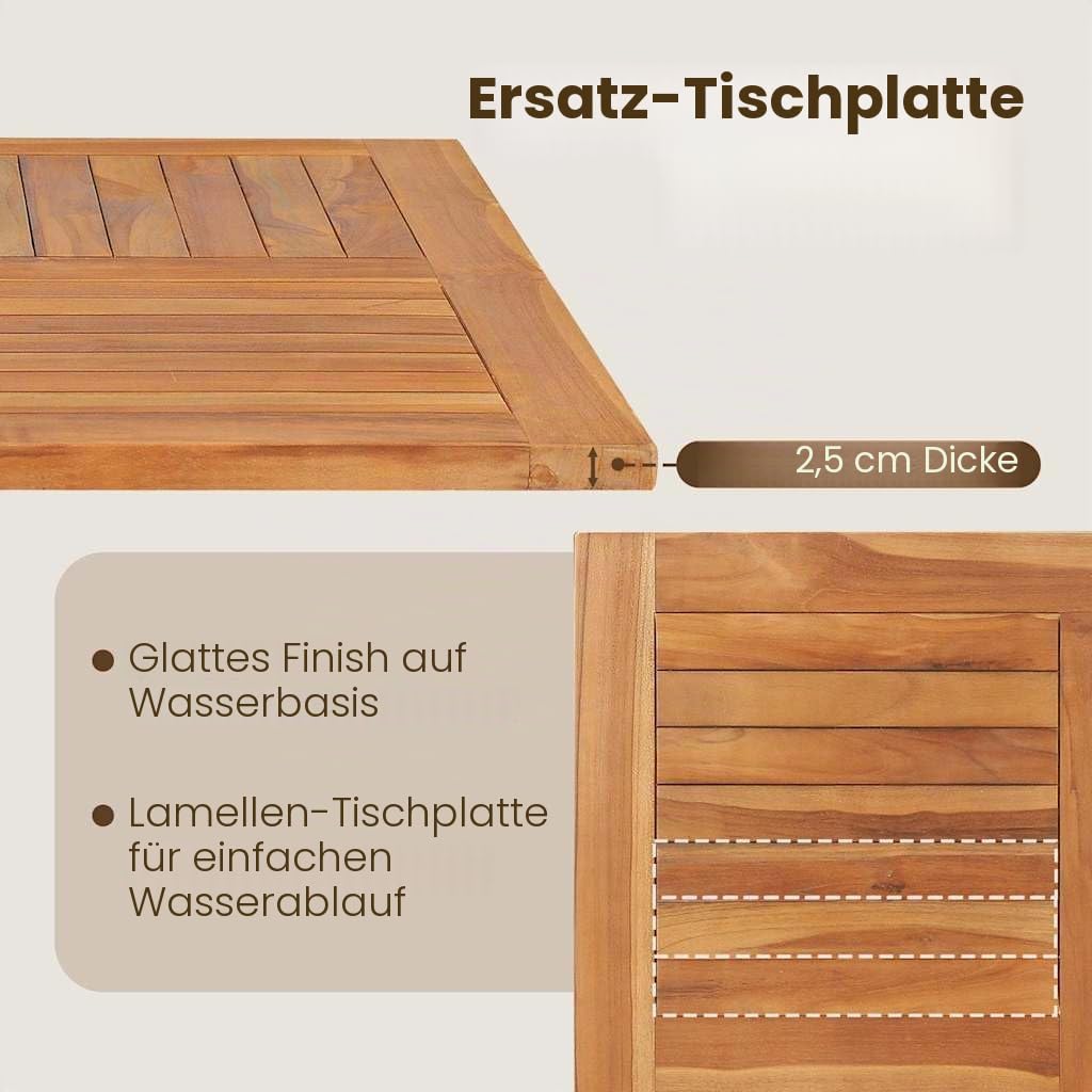 vidaXL Teak Massiv Tischplatte Massivholzplatte Holzplatte Ersatztischplatte Holz Platte für Esstisch Esszimmertisch Quadratisch 90x90x2,5cm