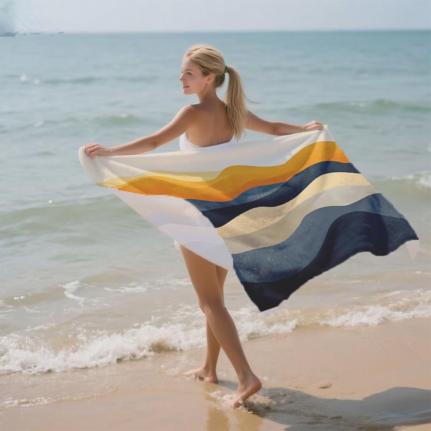 Toalla Playa Grande 150x200 Toalla Playa Microfibra, Ligera Secado Rápido, Sin Arena Portátil Toallas para Viajes, Hombre, Mujer Toallas, para Natación, Camping, Gimnasio (Color Onda) p-150