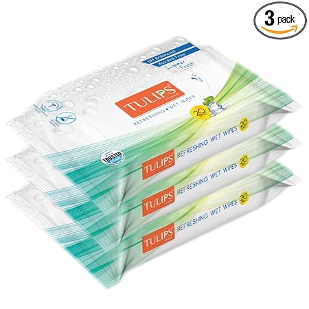 TULIPS Refreshing Wet Wipes - Summer Fresh with Green Tea Leaf Extract (Pack of 3)
