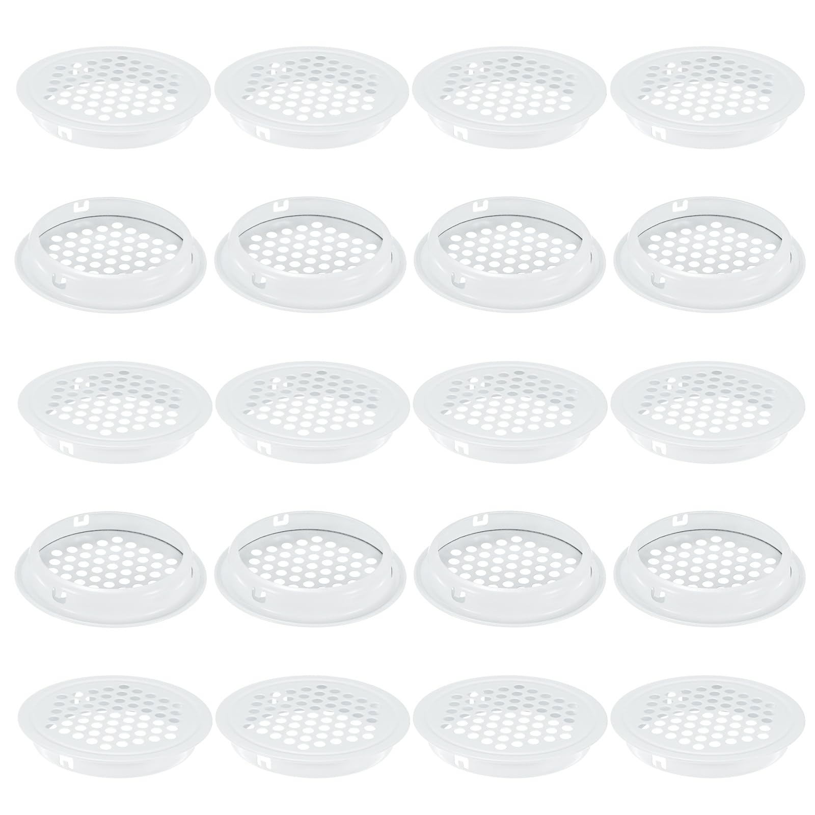 M METERXITY 20-Pack Circular Soffit Vents, 53mm/2.09 Inch Stainless Steel Round Air Vents Mesh Hole Louver for Bathroom Home/Office/Kitchen/Cabinet/Wardrobe [White]