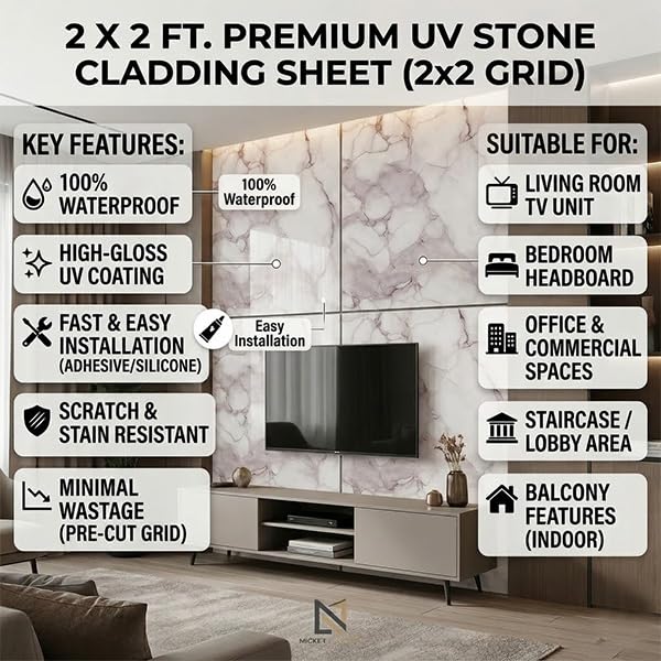 Image of OCEANSKY White Abstract Design Marble UV Panels, Pack of 1