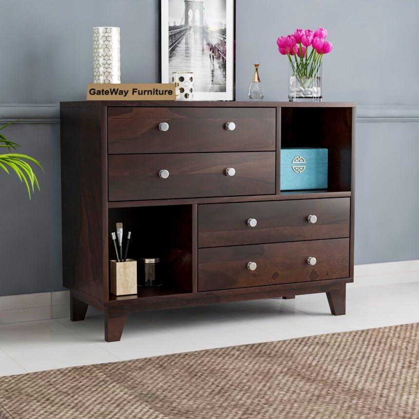 GateWay Furniture Solid Sheesham Wood Wooden Chest of Drawers with 4