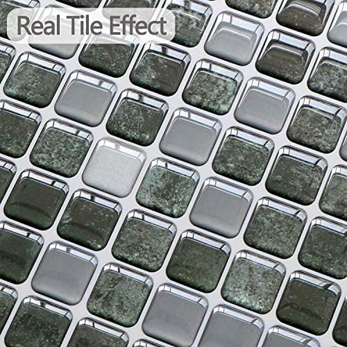 Yoillione 3D Effect Peel and Stick Wall Tiles for Kitchen and Bathroom, Waterproof Black Mosaic Tile Stickers, Vinyl Backsplash Tiles Self Adhesive Tiles, 4 Sheets