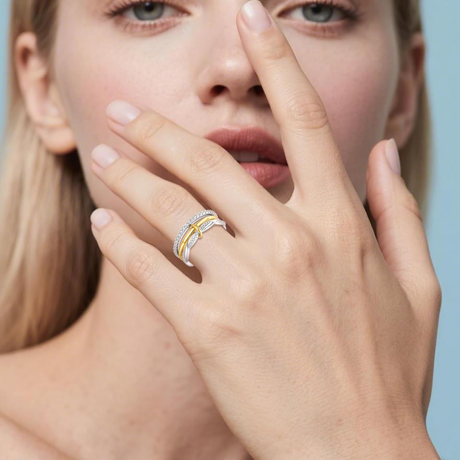 Stacking Rings 925 Sterling Silver Interlocking Stackable Rings for Women Silvery Golden Stack Ring with CZ Jewelry Gifts