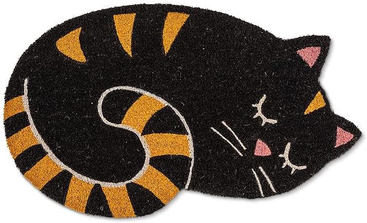 abbott collection curled up cat shaped coir doormat with pvc backing (18x30 l)