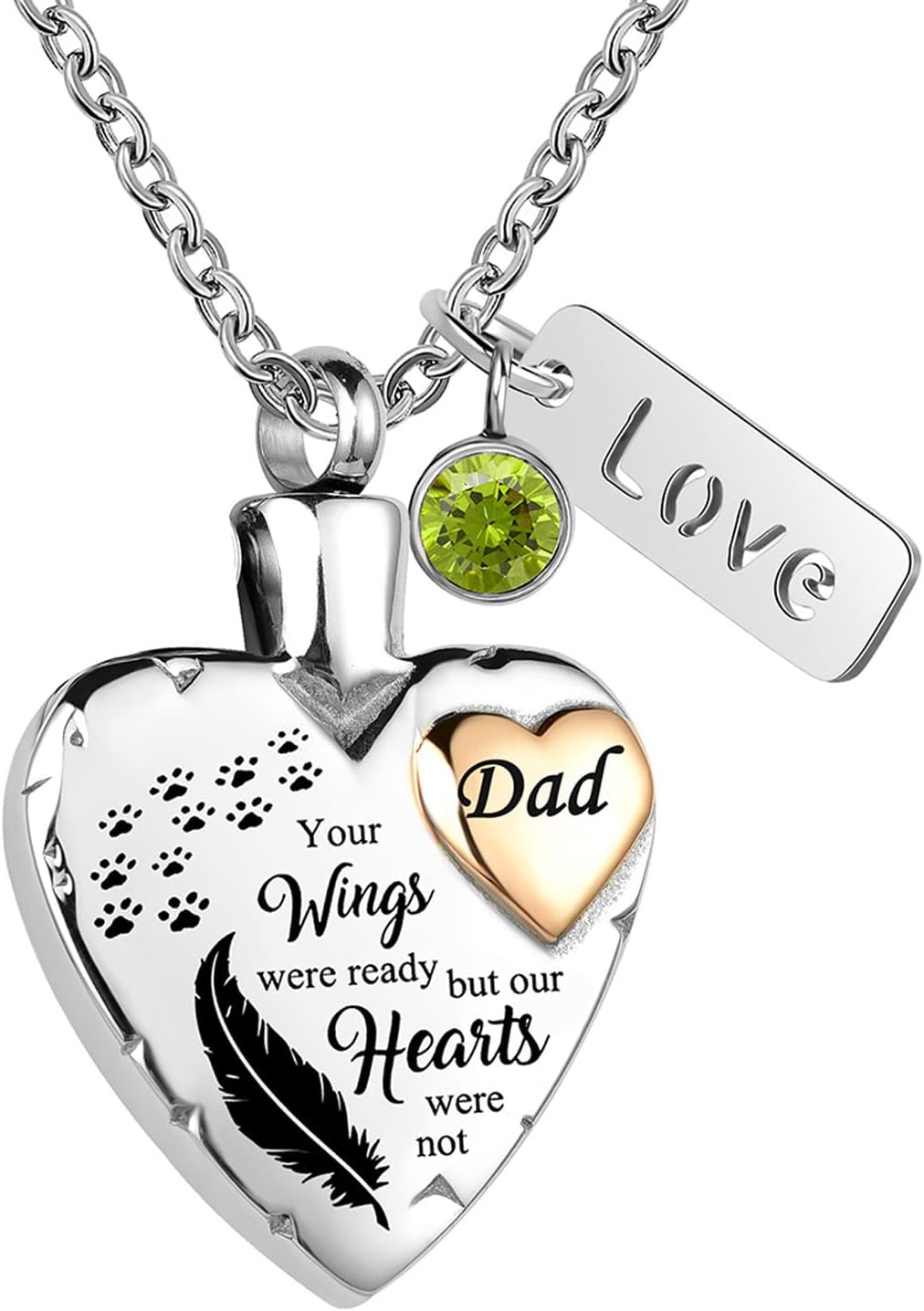 Heart Urn Necklace for Ashes Cremation Memorial Keepsake Jewelry for Loved Ones -Your Wings were Ready My Heart was Not