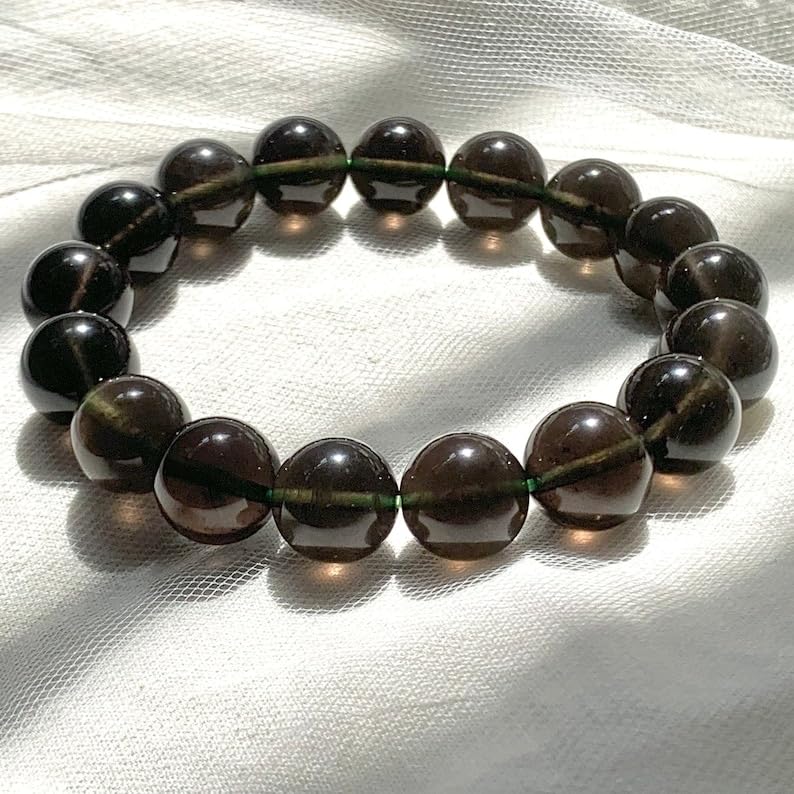 Cintamani Saffordite Tektite stone bracelet - 10mm Round Smooth beads - Stretchable bracelet for men women - Ideal for Daily Wear, Meditation, Reiki & Spiritual Growth|STBR_RR_109592