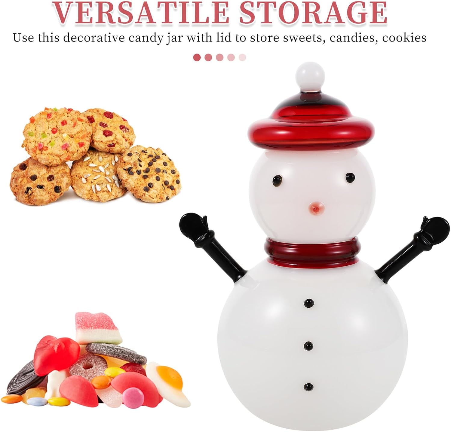 Glass Snowman Candy Jar with Lid, Small White Jade Decorative Storage Container, Holiday Party Sweet Candy Canister for Kitchen and Christmas Home Decor