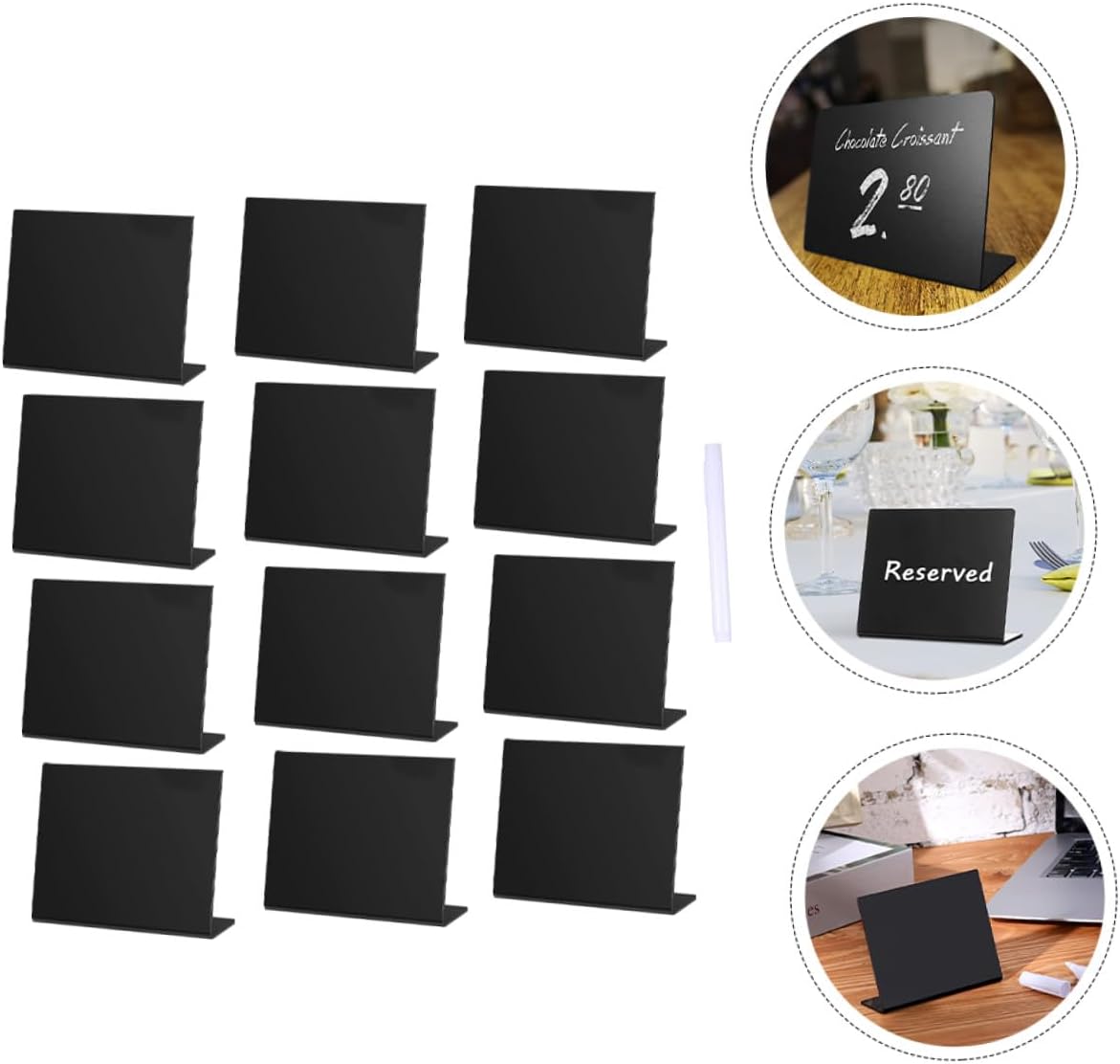 12Pcs Acrylic Mini Blackboard Set with Pen, Small Wedding Chalkboard Table Display, Black Message Board for Party Decorations and Home Counter Use