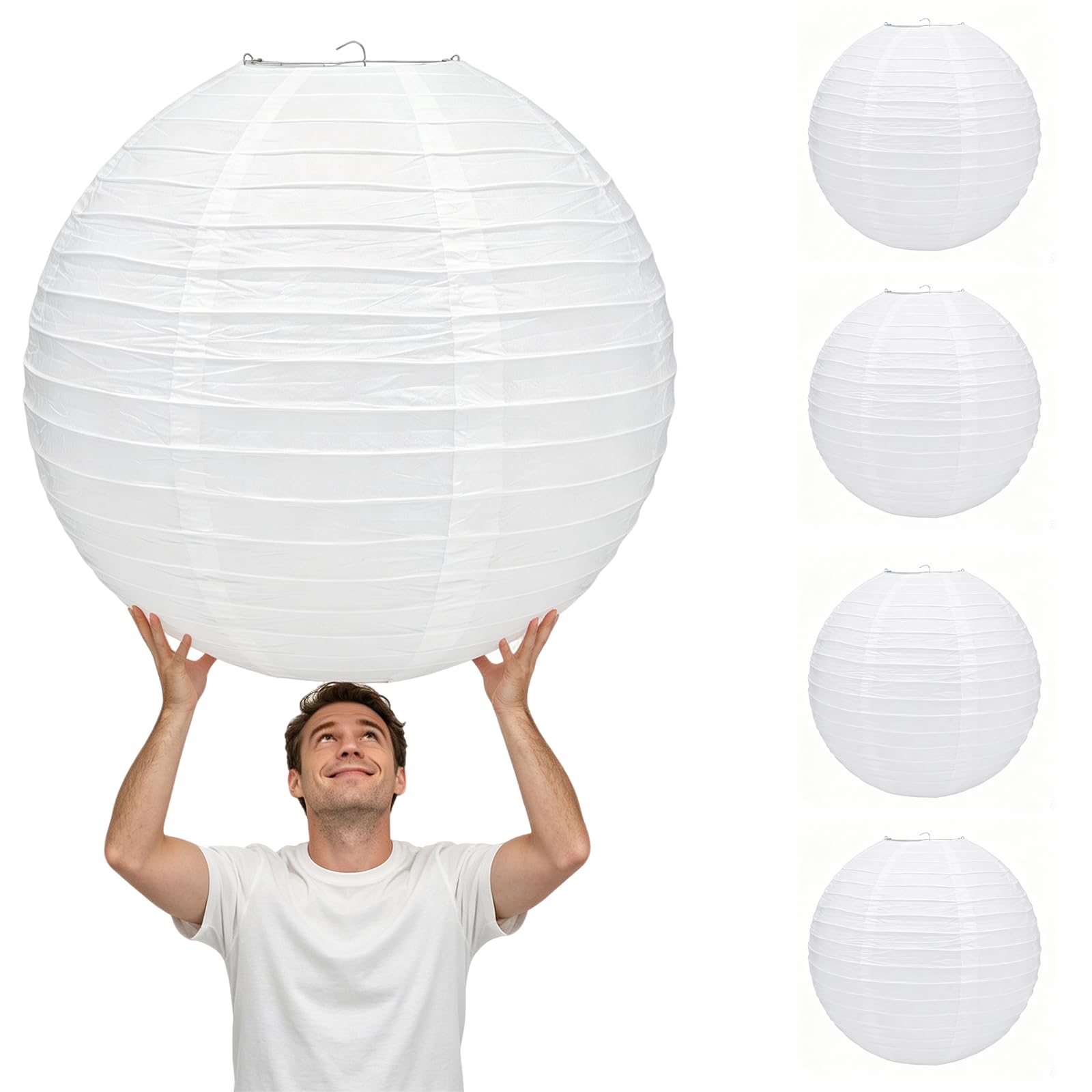 Białe papierowe lampiony, dekoracje imprezowe, 50 cm, duże chińskie okrągłe papierowe wiszące dekoracje, lampiony, duże lampy do domu, na imprezy i wesela