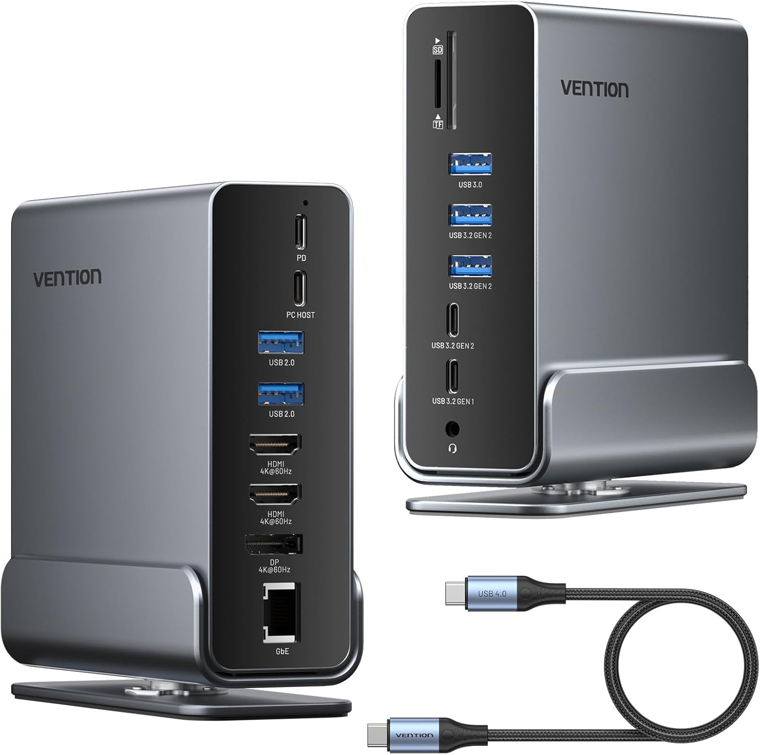 VENTION Station d'accueil USB C 16 en 1 Triple Moniteur pour Ordinateur Portable Dock USB C avec Double 4K@60Hz HDMI, 4K@60Hz DP, 10Gbps USB Ports, RJ45, Audio, SD/TF, PD100W