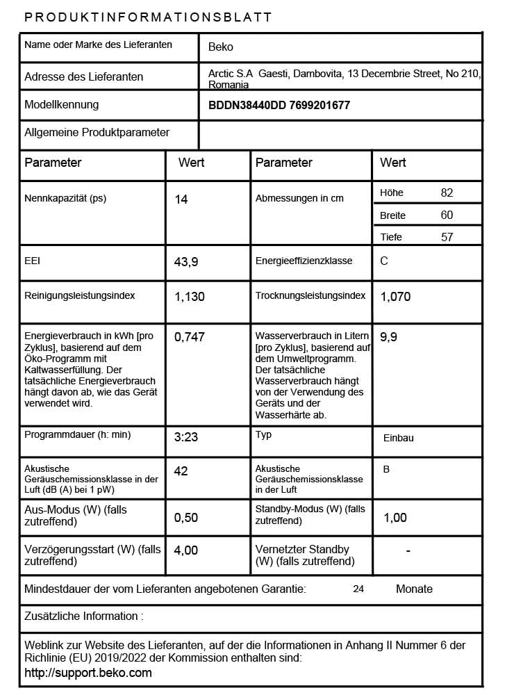 Beko BDDN38440DD Unterbau-Geschirrspüler 60 cm teilintegriert 14 Maßgedecke CornerIntense HygieneIntense Schnell+ SteamGloss Trocknung Dark Inox