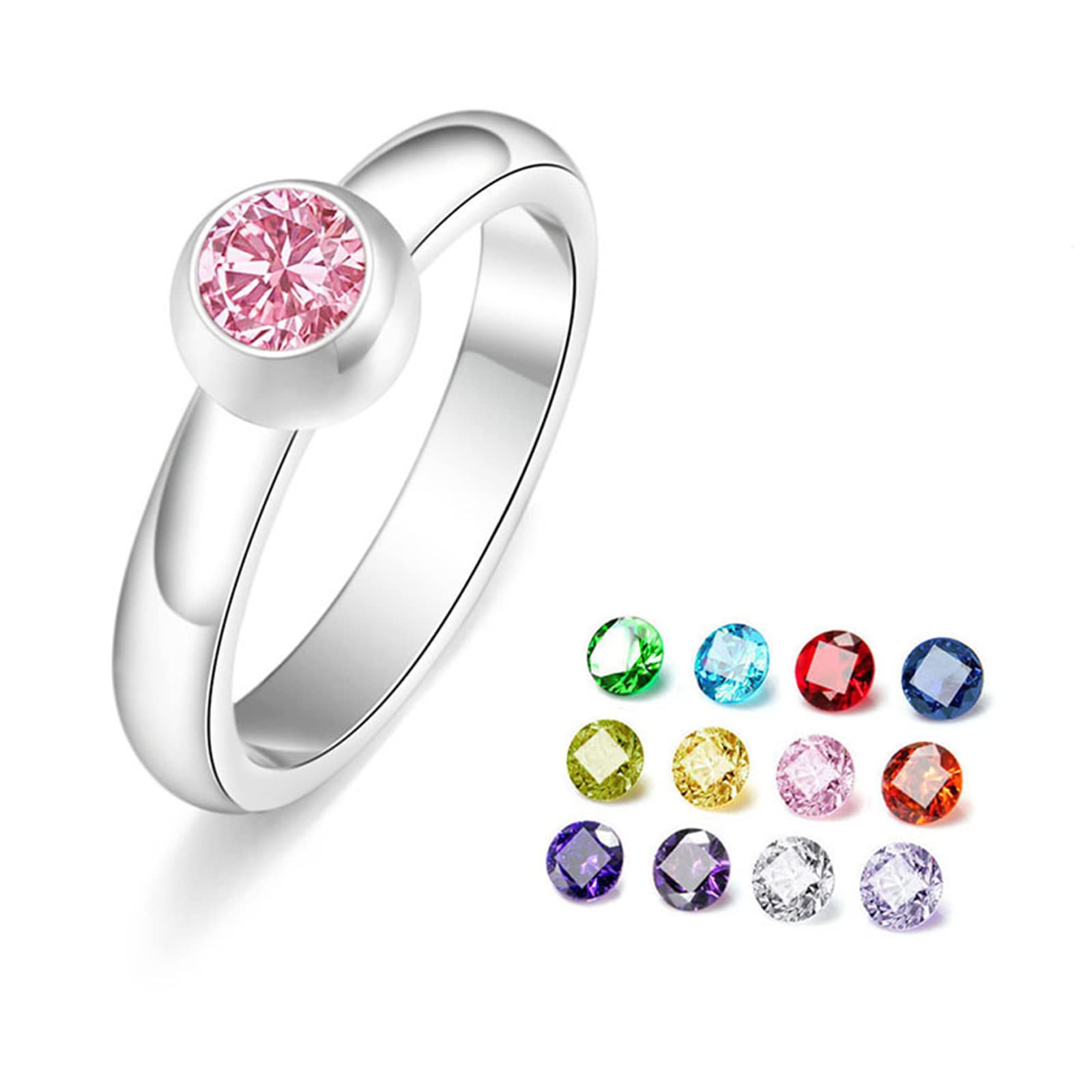 Maxtonser Simple Rings with 12 Color Zircon Replaceable Fashion Stackable Promise Jewelry for Women Girl