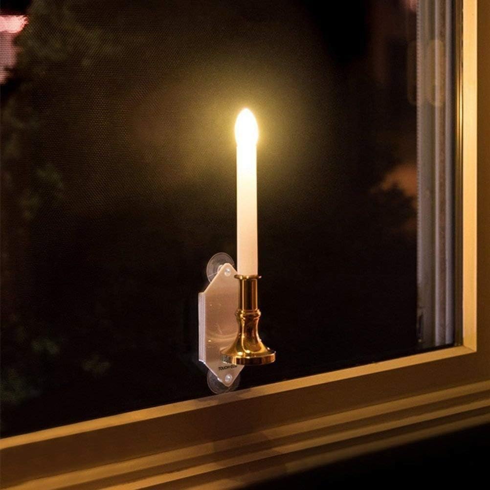ipuis 2 Pcs Wall Solar Power Candle Lamp Romantic Compatible With Suction Cups For Window Outdoor Garden Wall Fence Decoration for Wedding Party