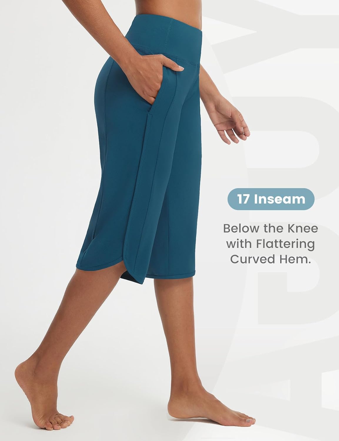 baleaf Women's Capri Pants with Pockets Straight Leg Yoga Capri Leggings 17" Mid-Calf Capris Workout - Image 4