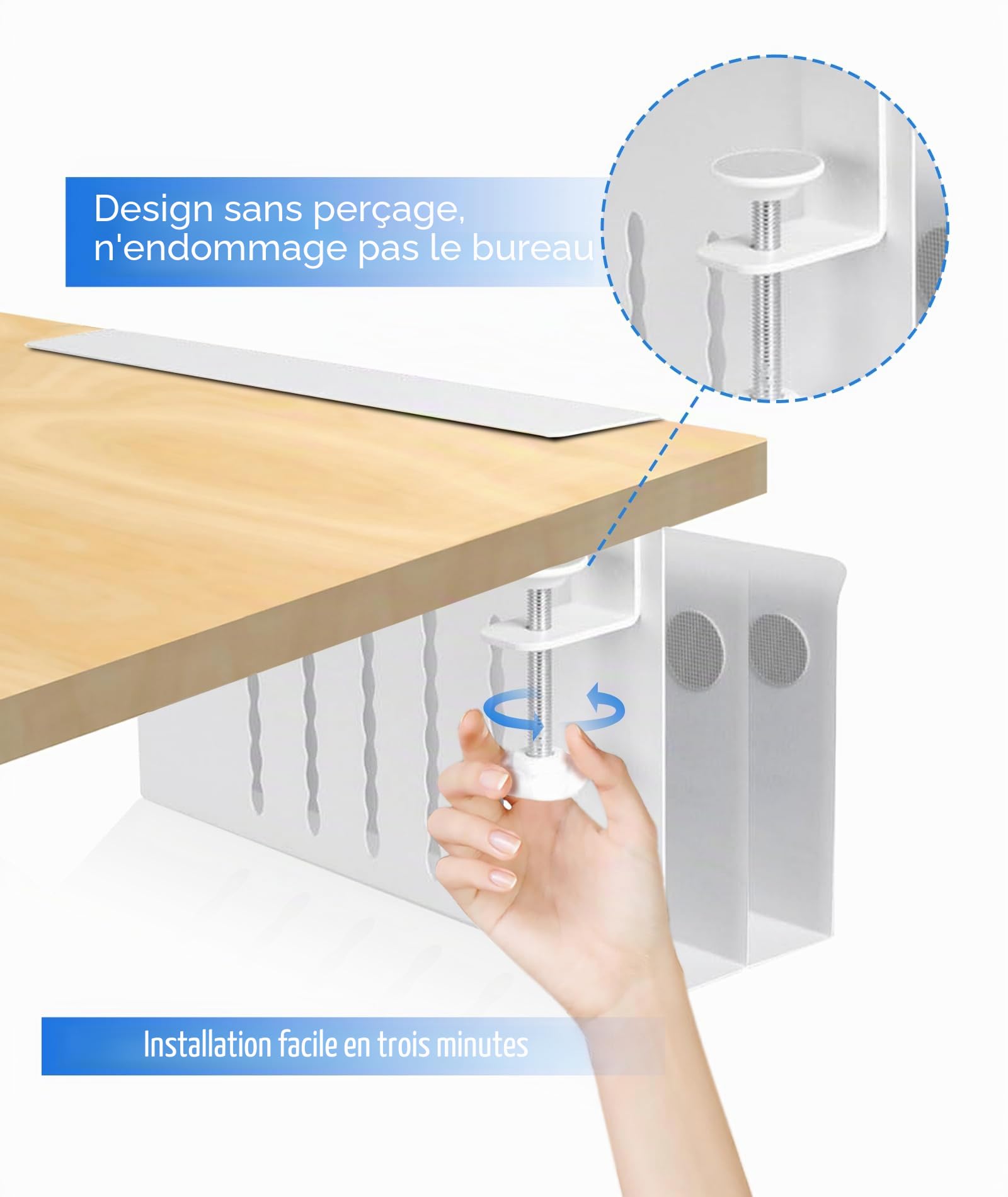 Rangement LatéRal de Bureau, Couche Double Rangement Sous Bureau Avec Porte-Stylo Magnétique Sans Perceuse Compartiment de Gestion Des CâBles en Acier Support pour Ordinateur Portable Maison