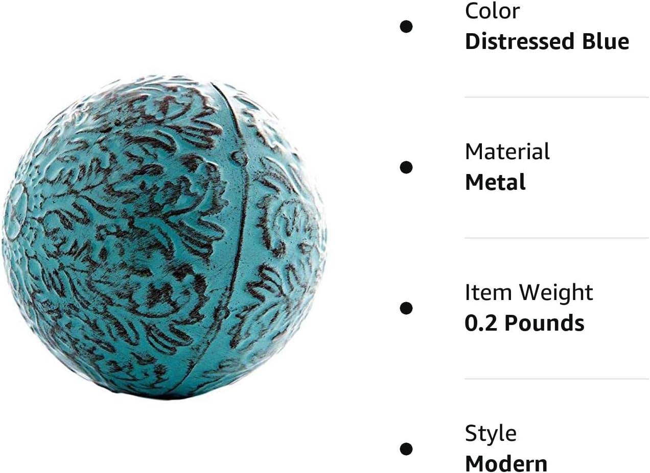 Metal Decorative Sphere for Home Decor - Distressed Blue, Hand Painted, Modern Decorative Balls for Living Room, Bedroom, Kitchen, Bathroom, Office - Table Decorative Orbs for Сenterpiece