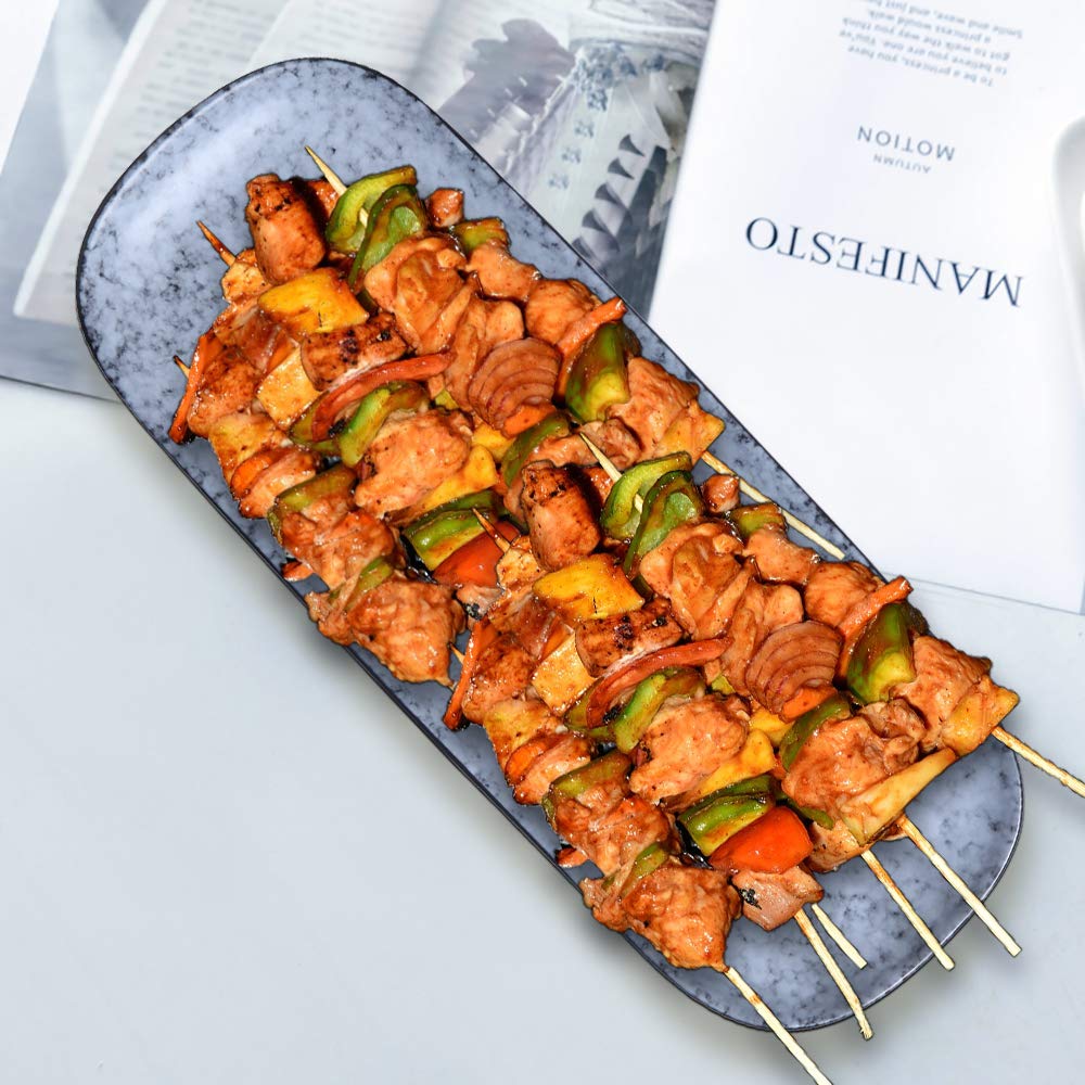 Sharpdo Rectangular Glazed Rectangular Plates, Large Serving Plate, Blue/Black,14 inches