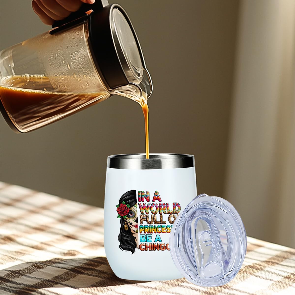 Inspired Mexican Girl Wine Tumbler, 12 oz Tumbler with Lid, Straw Insulated Wine Glass Stainless Steel Travel Coffee Mug,Funny Skull Badass Women Gift for Women Sister Bestie Christmas Halloween - Image 6